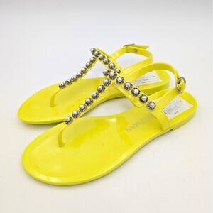 Stuart Weitzman Goldie Pearl Crystal Jelly Thong Sandals Yellow Size US6B EU36.5